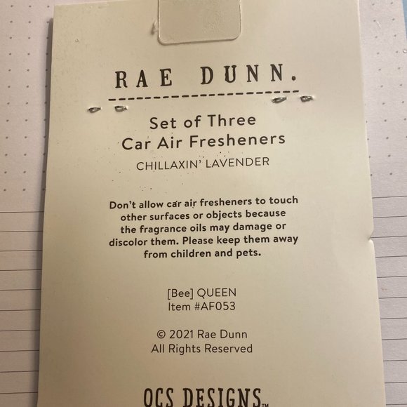 RAE DUNN Set of Three QUEEN BEE Car AIR FRESHENERS - Picture 2 of 2